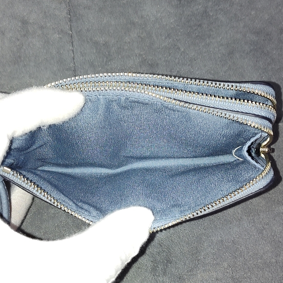 COACH DOUBLE CORNER ZIP PEBBLED LEATHER  WALLET WRISTLET STRAP 6½" X 4¼" BLUE - Picture 16 of 17